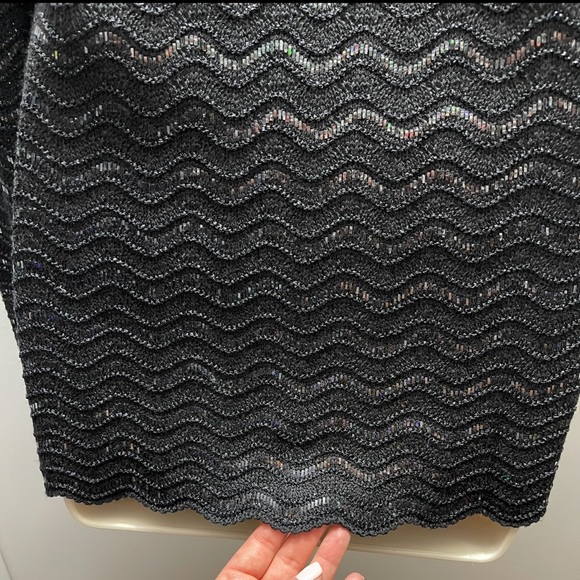 St. John Couture by Marie Gray Black Mesh Sequin Cardigan with Floral Buttons 4 - Picture 6 of 12